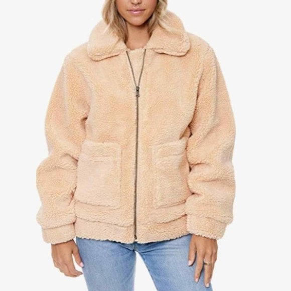 ELODIE Tan Teddy Coat Faux Shearling  -  Size: Small - Picture 1 of 8